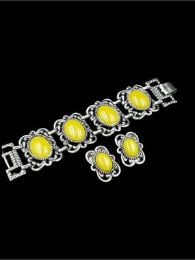 Vintage Chartreuse Lucite Victorian Revival Bracelet Earring Set
